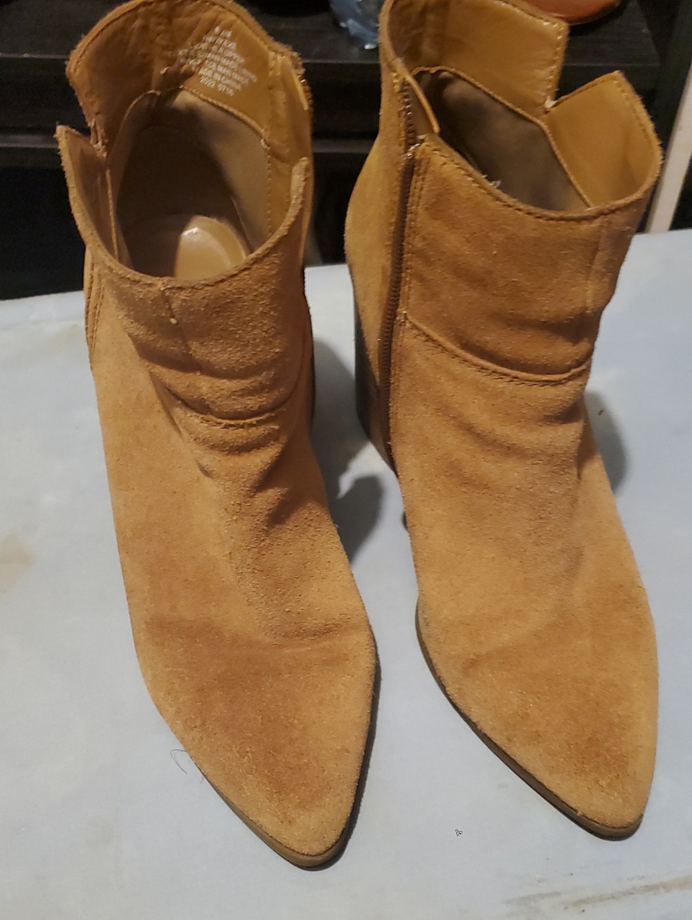 Nine West Cognac Suede Pointed Toe Ankle Booties